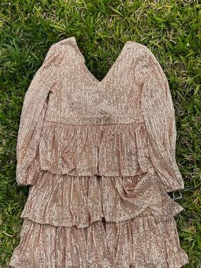 Girls Rose Gold Sequin Tiered Party Dress